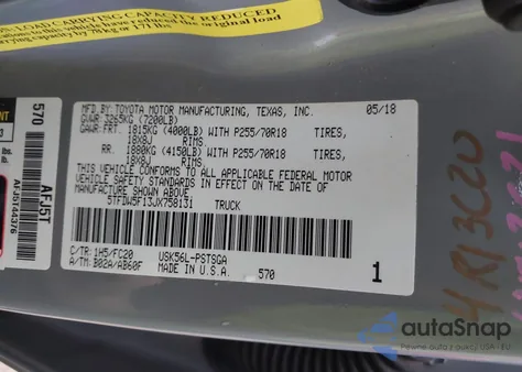 2018 Toyota Tundra Sr5 5.7L V8 z USA, uszkodzony, nr VIN 5TFDW5F13JX758131